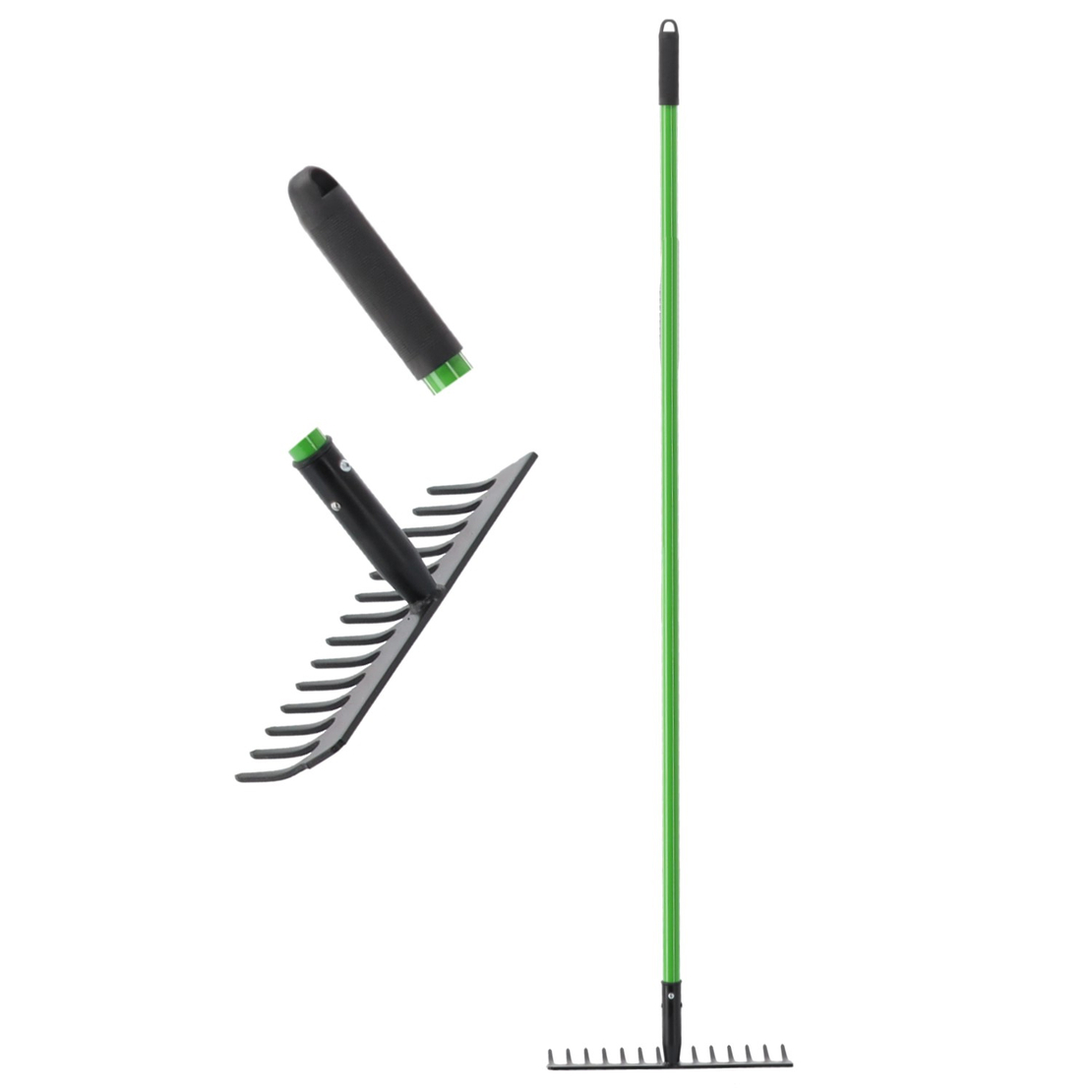 Grebla pentru gradina cu maner din fibra de sticla si cap din otel, 35x8x148 cm, verde si negru