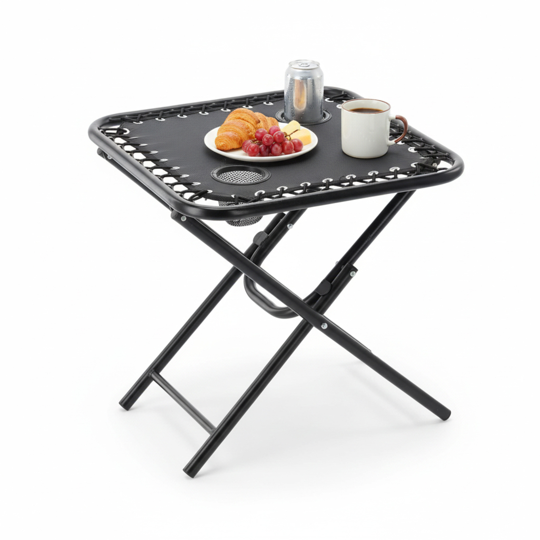 Masa turistica pliabila pentru camping, cu suport pahare, 50x50x50 cm, negru