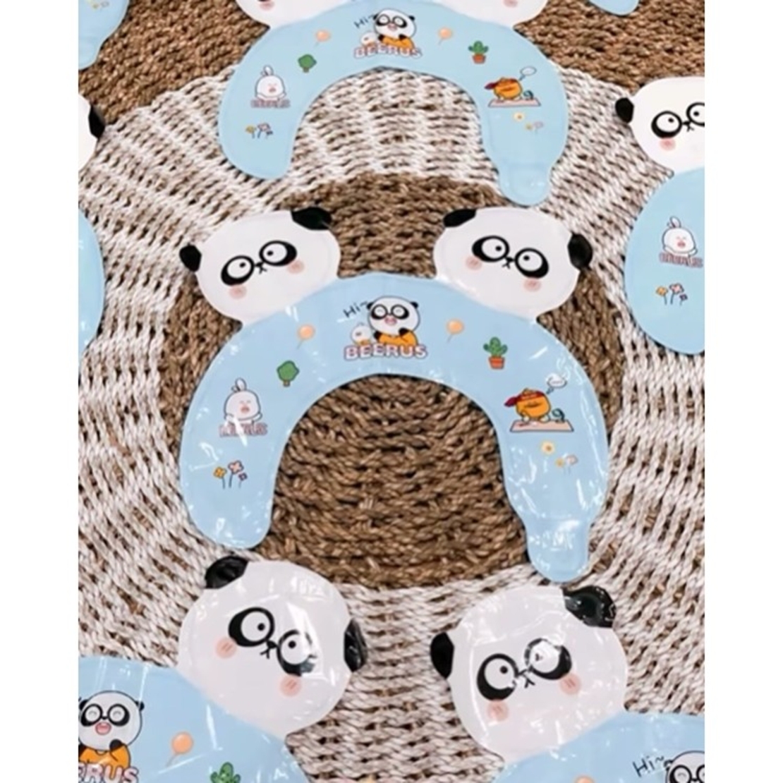 Balon din Folie Metalizata, Vafy, Tip Coronita cu Urechi, Model Panda Mirat, Ambalaj Individual, Pai Inclus, Umflare cu Aer sau Heliu, 30 x 27 cm, Bleu