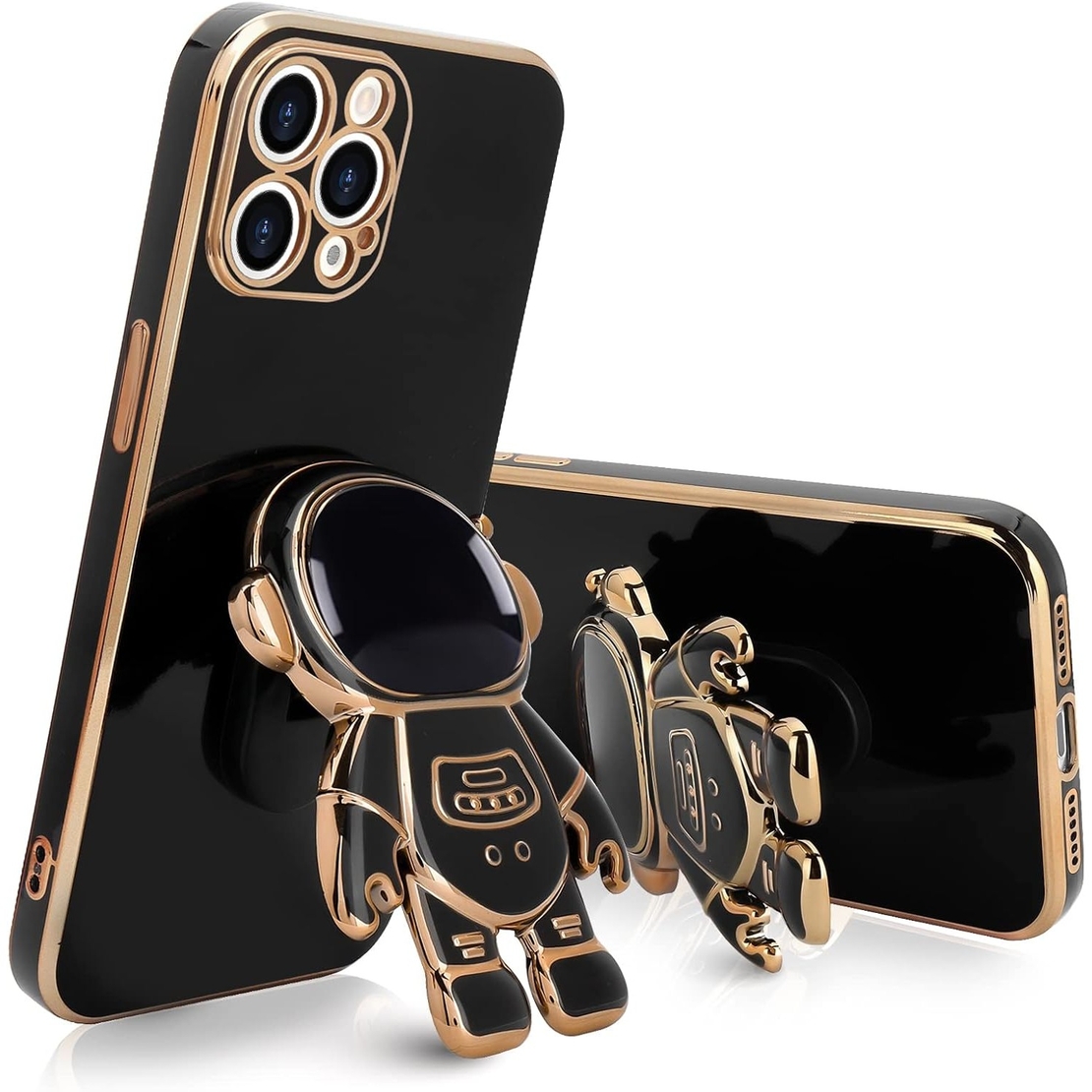 Husa de Protectie TPU 2in1, Vafy, pentru Apple iPhone 14 Pro, Astronaut cu Suport, Antisoc, Rezistenta la Impact, Protectie Camera, Negru
