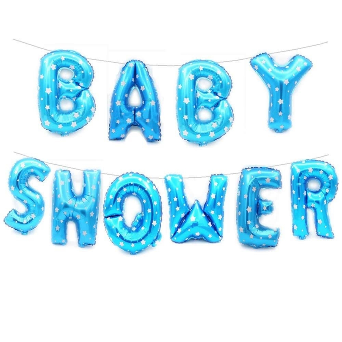 Set Baloane din Folie Metalizata, Vafy, Model Baby Shower, Litere de 40 cm, Baloane Party, Ambalaj Individual, Pai, Ata si Adeziv Incluse, Umflare cu Aer sau Heliu, Albastru