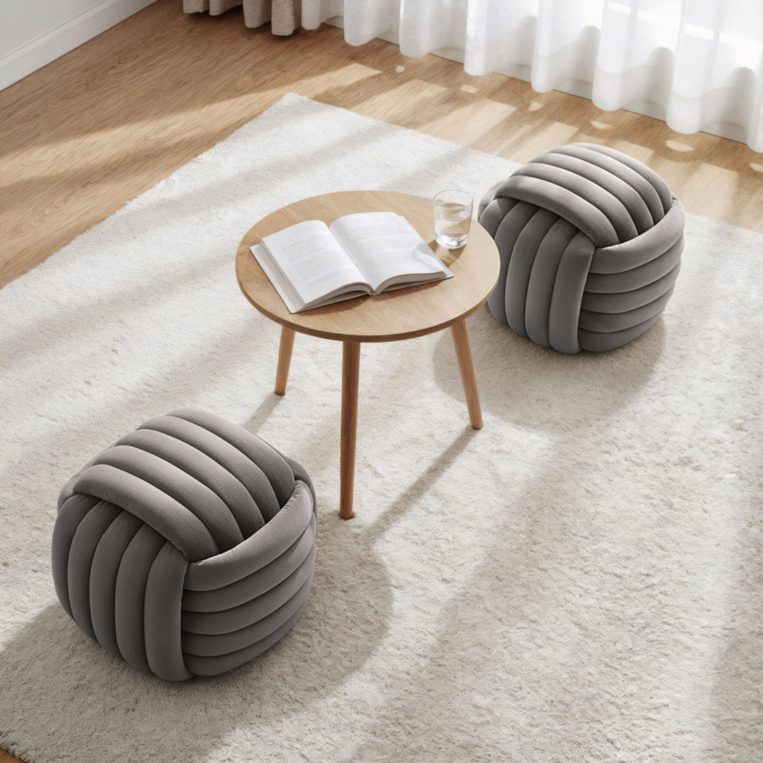 Taburet tapitat Nilo, velur, 53x50x43 cm, gri deschis
