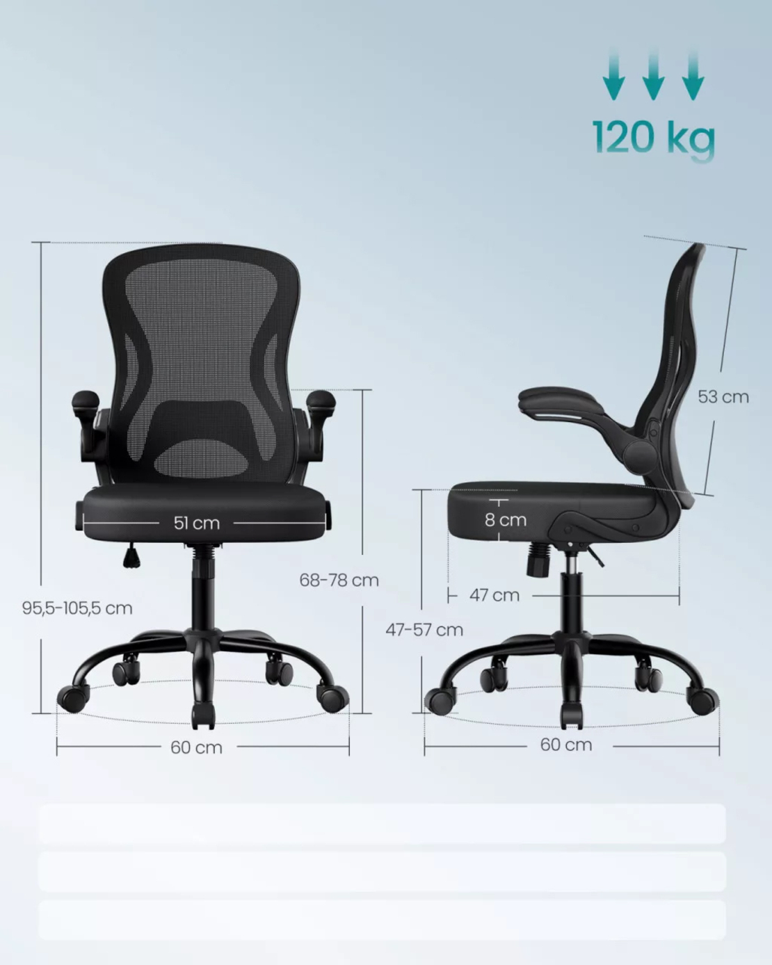 SONGMICS Scaun de birou ergonomic, reglabil pe inaltime, suport lombar, functie balans, 60x60x105 cm, negru