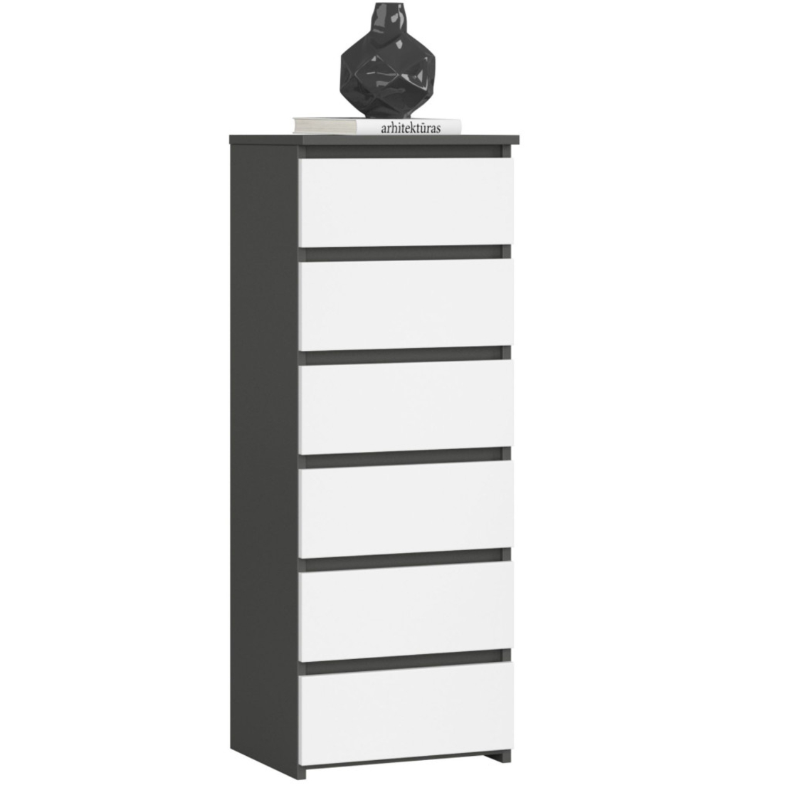 Comoda cu 6 sertare, PAL laminat 16 mm, 40x35x109 cm, gri si alb