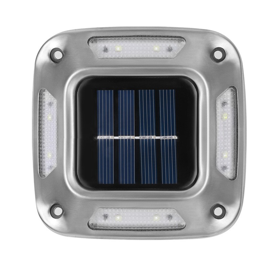 Lampa solara LED pentru gradina, Flippy, Set 4 Bucati, 8 LED-uri, Prindere de Perete / Impamantare, IP65, forma patrat, ABS si Policarbonat, 9 x 9 cm, baterie 1.2V, 600 mah, Alb Cald, Gri