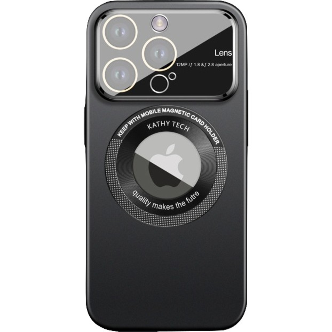 Husa protectie MagSafe Kathy Tech, Vafy, pentru Apple iPhone 13, Dublu Cerc, Negru