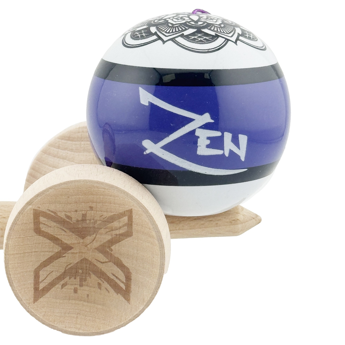 Kendama X Zen Series Originala, Profesionala, Flippy, Cupe Mari KING SIZE V3, Super Sticky, Gaura in Baza, Rulment Metalic, din lemn 18 cm, Ata 62/65 cm, Violet