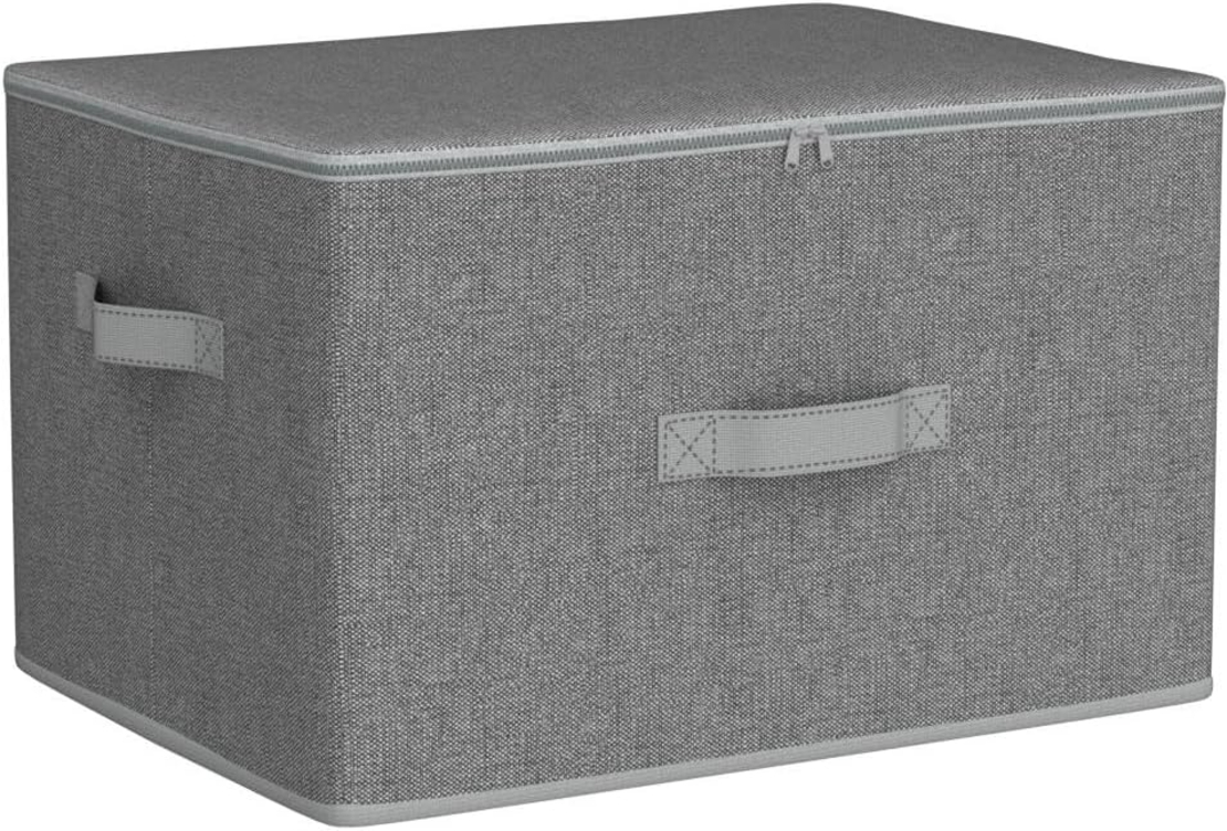 SONGMICS Set 3 cutii de depozitare pliabile, organizatoare pentru dulap, textil, 40x30x25 cm, gri