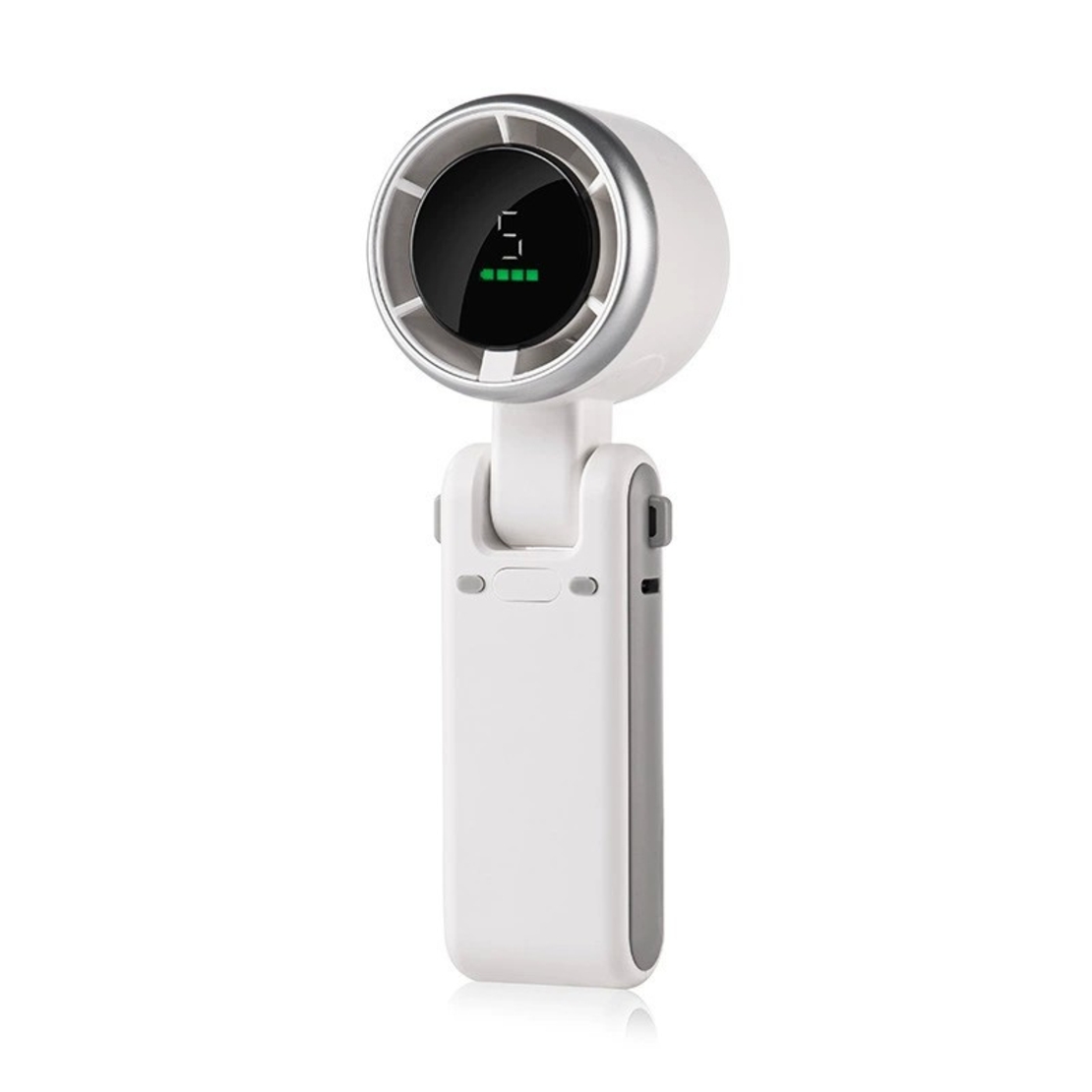 Mini Ventilator Portabil, Vafy, 5 Trepte de Viteza, Afisaj Digital, Incarcare USB, 5V, 2A, 5.95 x 5.2 x 17.2 cm, Alb