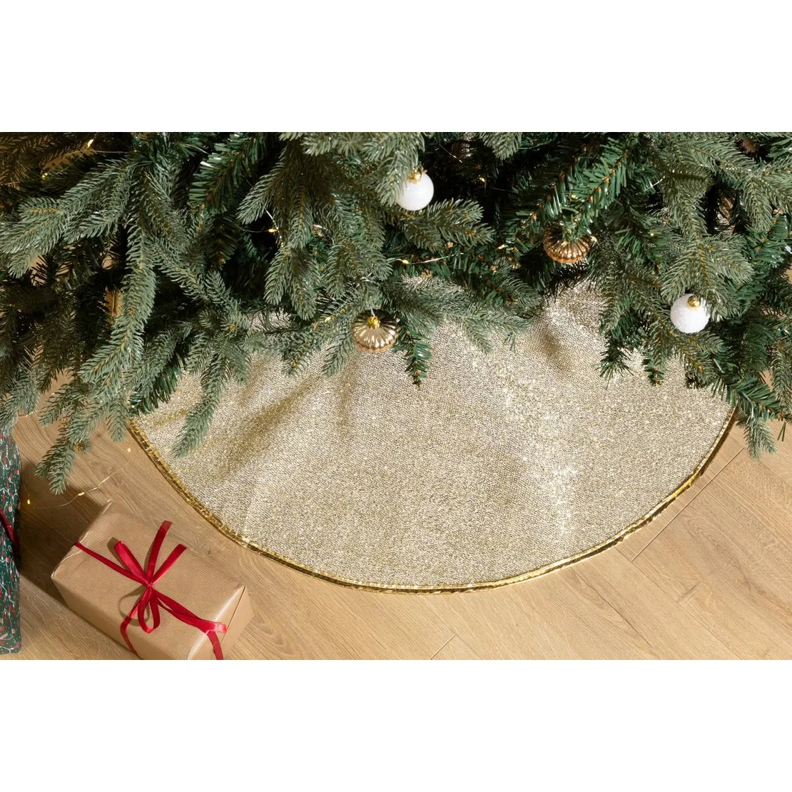 Covoras de pus sub bradul de Craciun, diametru 90 cm, auriu