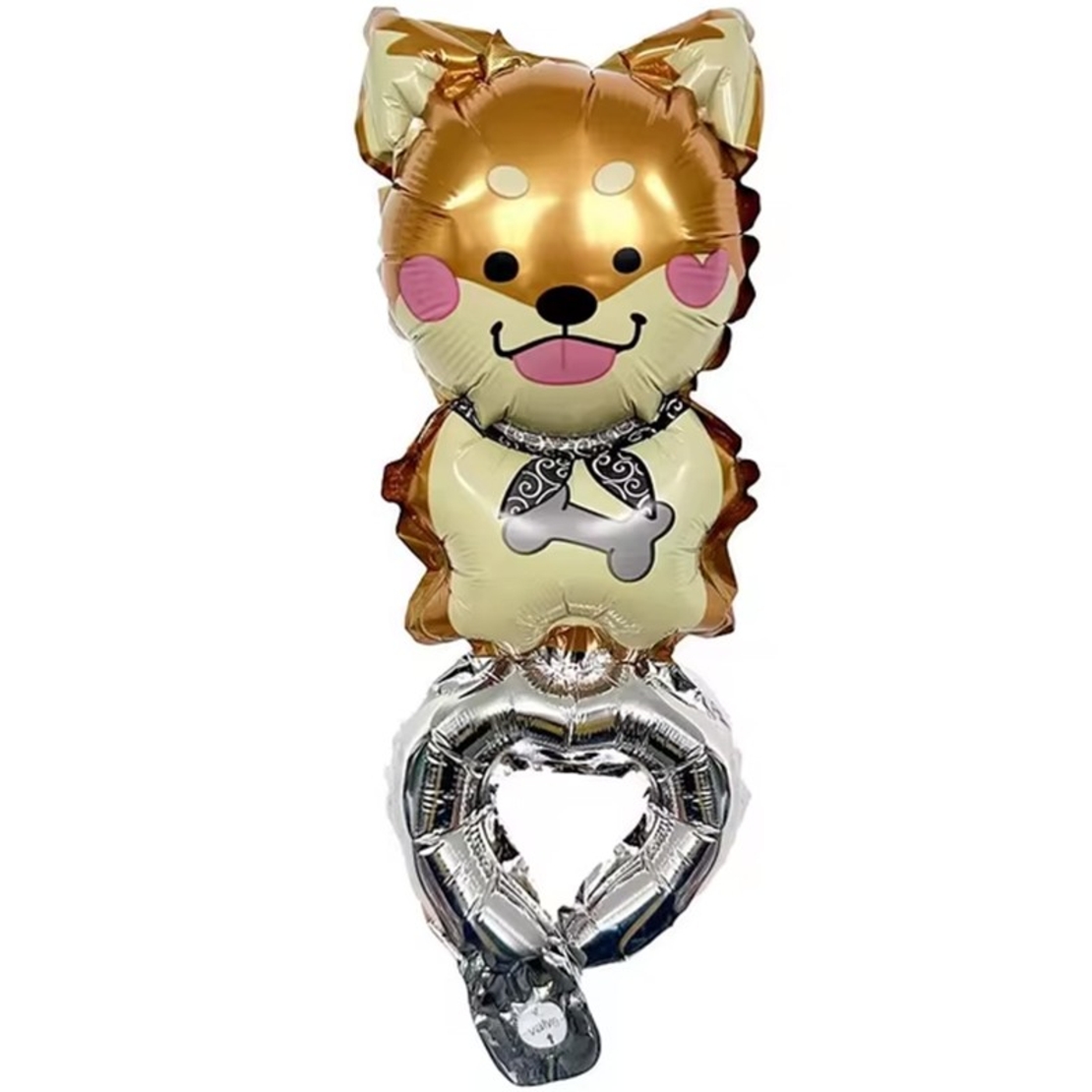 Balon din Folie Metalizata, Vafy, Figurine Animalute, Tip Bratara, Model Catel, Ambalaj Individual, Pai Inclus, Umflare cu Aer sau Heliu, Maro