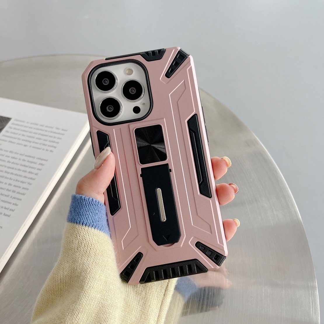 Husa de protectie Vafy pentru Apple iPhone 13 Pro Defender Sergeant Brave cu suport,Roz Auriu
