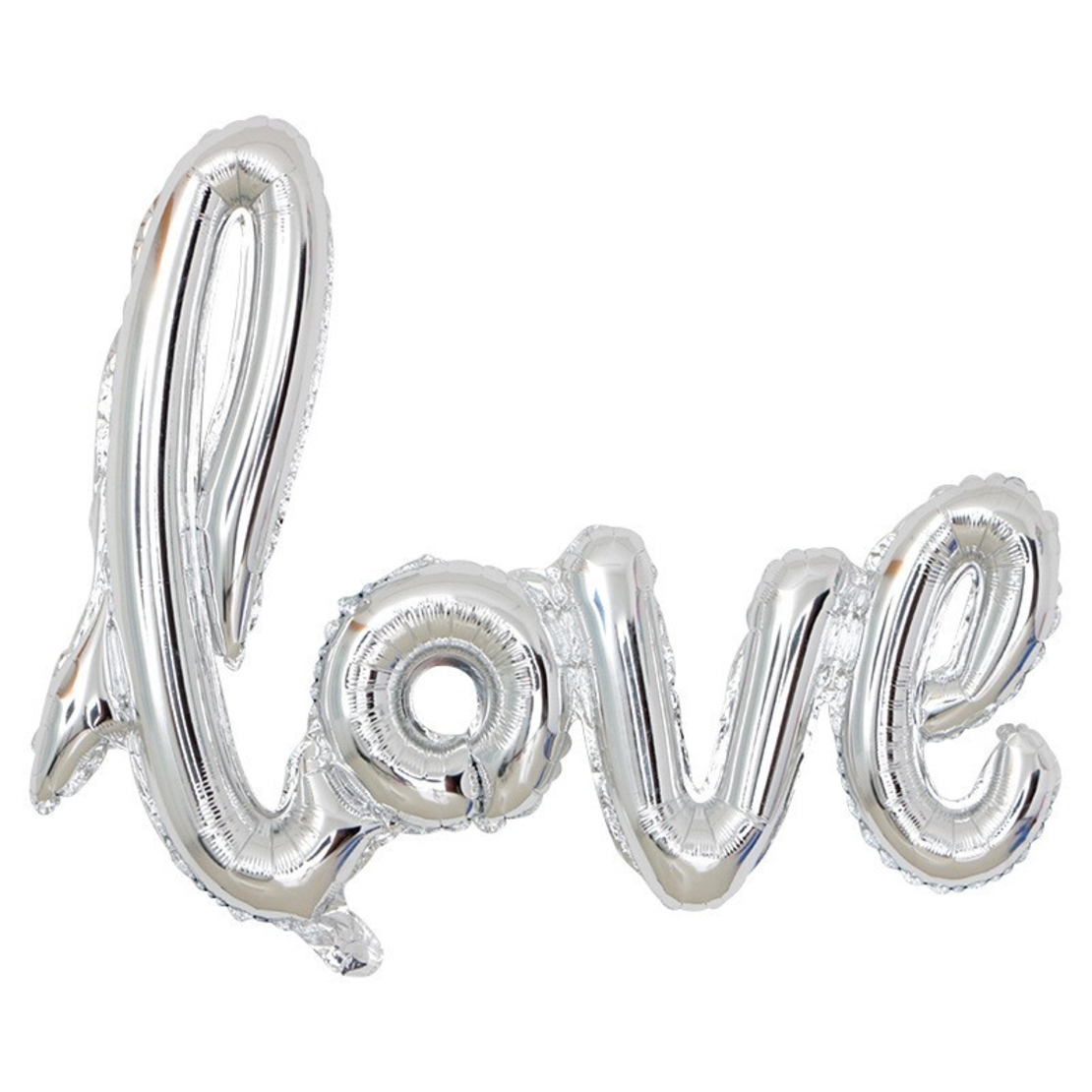 Set Baloane din Folie Metalizata, Model Love Scris de Mana, 102x65 cm, Baloane Ziua Indragostitilor, Ambalaj Individual, Pai inclus, Umflare cu Aer sau Heliu, Argintiu