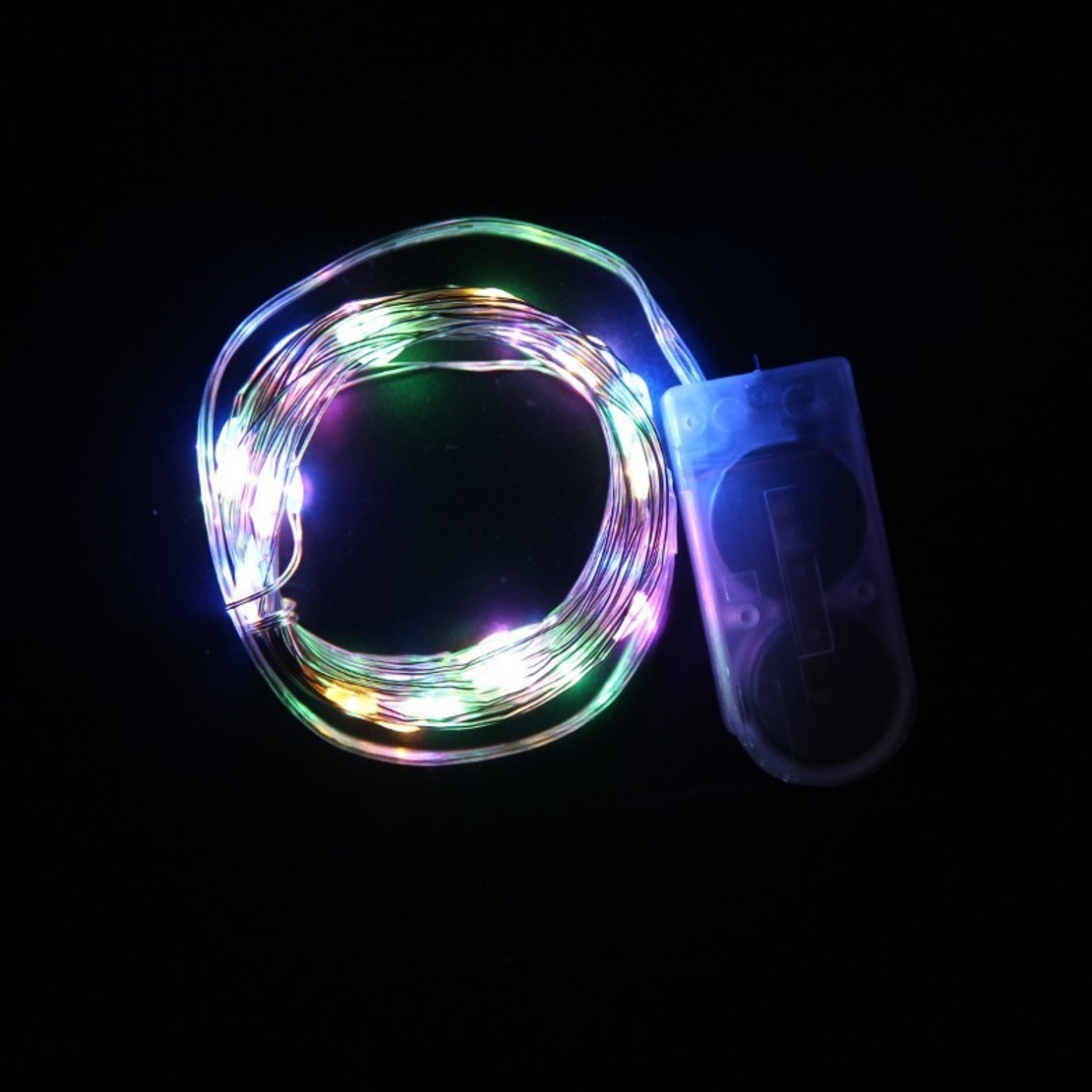 Instalatie Craciun, 3 metri, 30 LED-uri, Multicolor, cu baterii, fir cupru, liniar, interior/exterior, Vafy