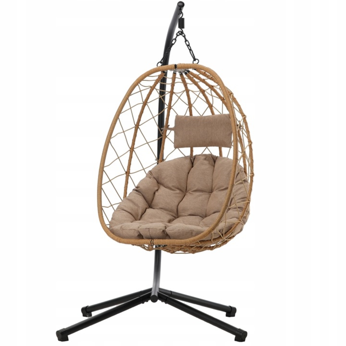 Leagan tip cuib suspendat, cu perna, cadru metalic si cos PE, 103x95x185 cm, maro