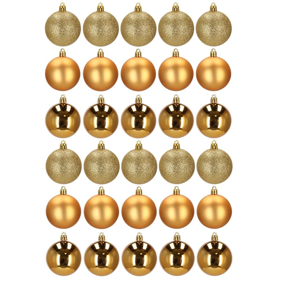 Set globuri de Craciun, 30 bucati, 3 modele, 6cm, auriu