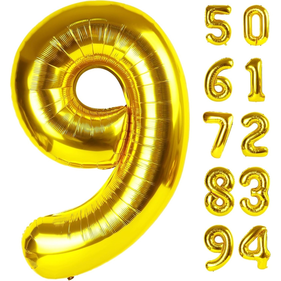 Balon din Folie Metalizata Flippy, Figurina Cifra, Tema Aniversare 80 cm, Ambalaj Individual, Pai inclus, Umflare cu Aer sau Heliu, Auriu, Cifra 9