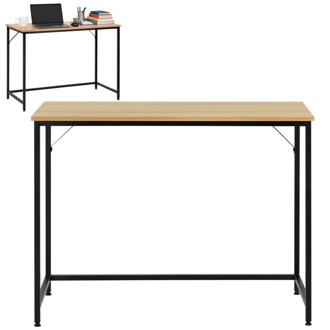 Birou cu blat MDF si cadru metalic, 100x50x76 cm, maro deschis