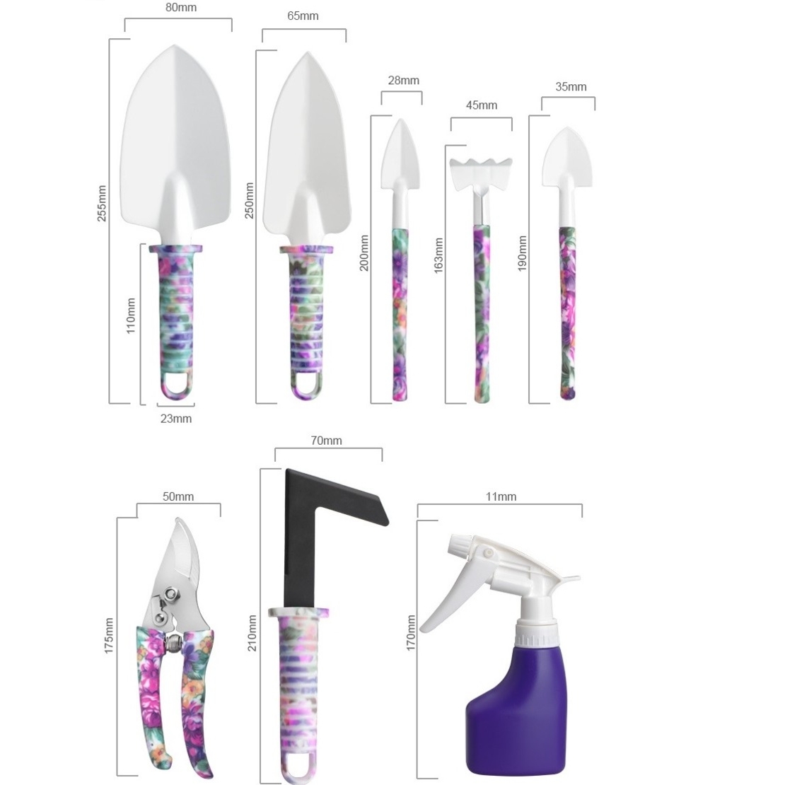 Set 10 accesorii pentru gradinarit Flippy, geanta depozitare inclusa, otel inoxidabil, 37 x 28 cm, mov