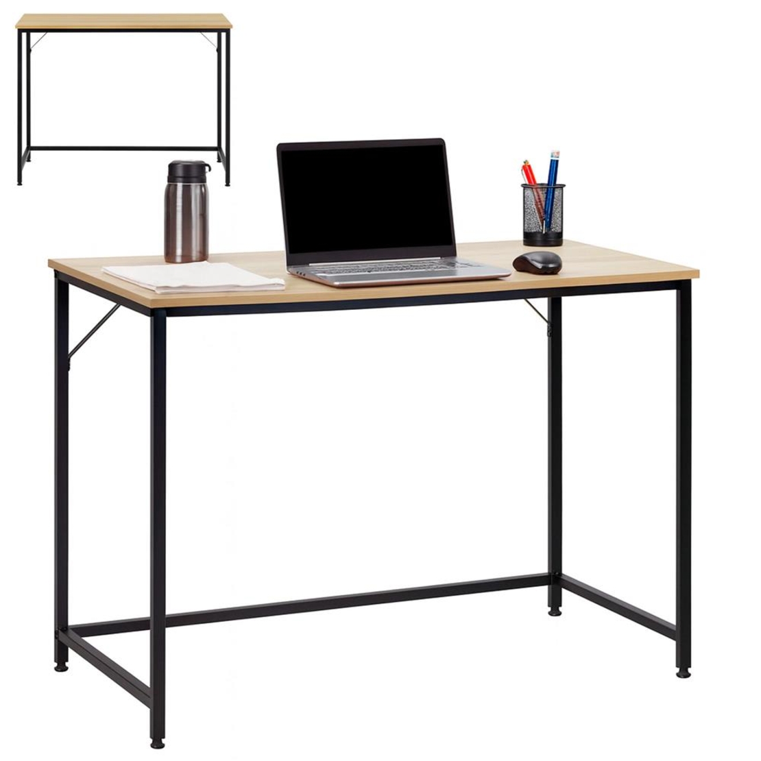 Birou cu blat MDF si cadru metalic, 100x50x76 cm, maro deschis