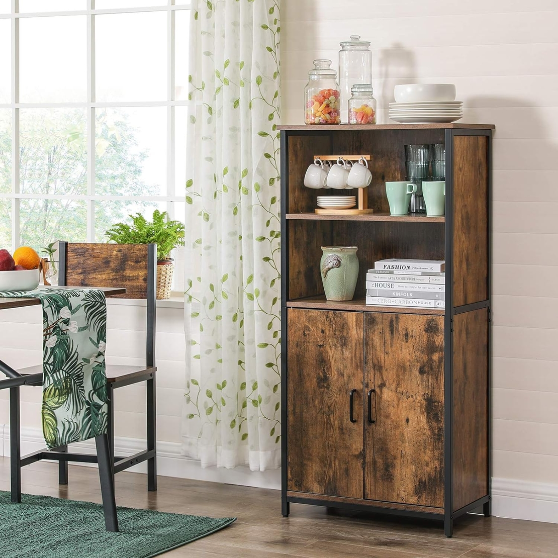 VASAGLE Comoda cu rafturi tip bufet, utilizare multifunctionala, stil industrial, 35x60x125cm, maro rustic