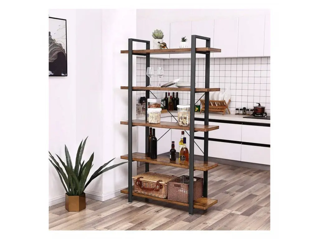 VASAGLE Biblioteca cu 5 rafturi, cadru din otel si rafturi din PAL, 105x34x178cm, maro rustic si negru