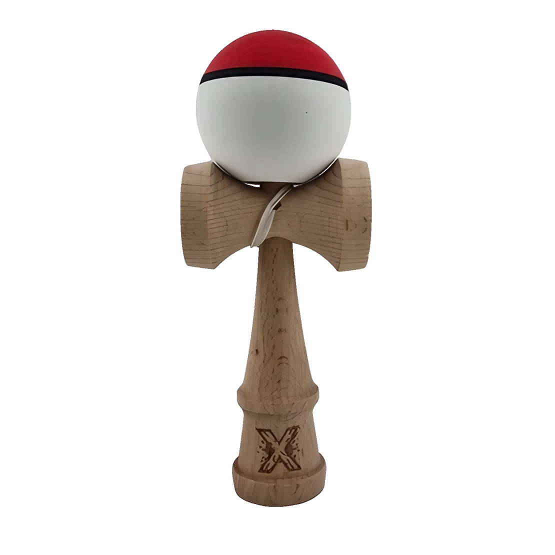 Kendama X Originala, Profesionala, Flippy, din Lemn, Rubber Grip, 18 cm, Rosu/Alb