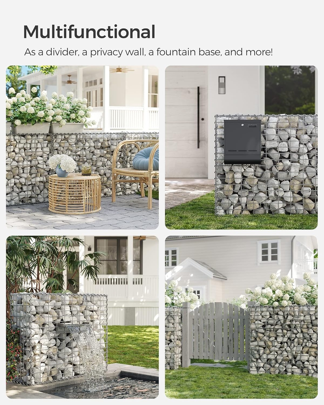 SONGMICS Cos de gabioane pentru pietre, otel galvanizat, 100x80x30cm, argintiu