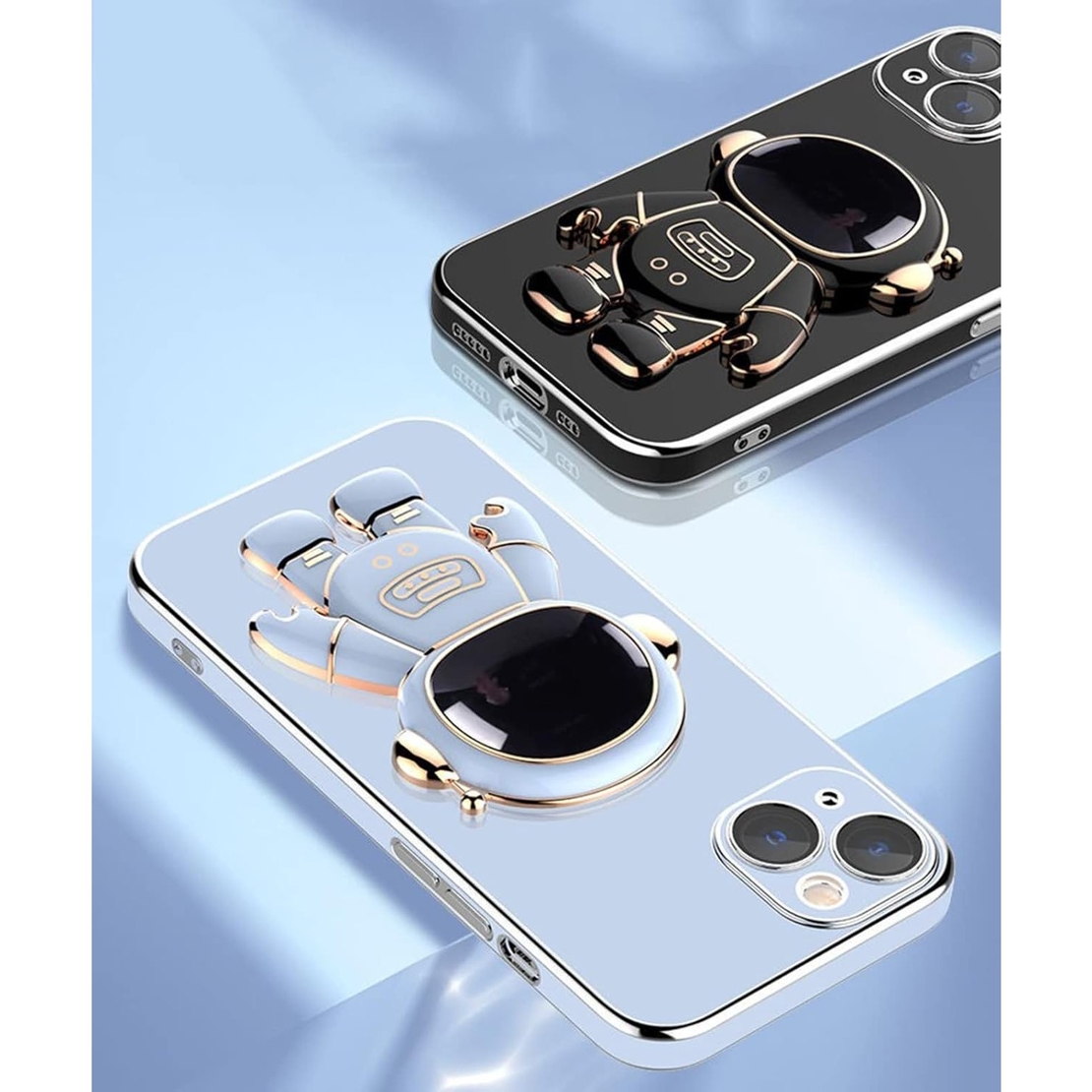 Husa de Protectie TPU 2in1, Vafy, pentru Apple iPhone 14 Plus, Astronaut cu Suport, Antisoc, Rezistenta la Impact, Protectie Camera, Albastru