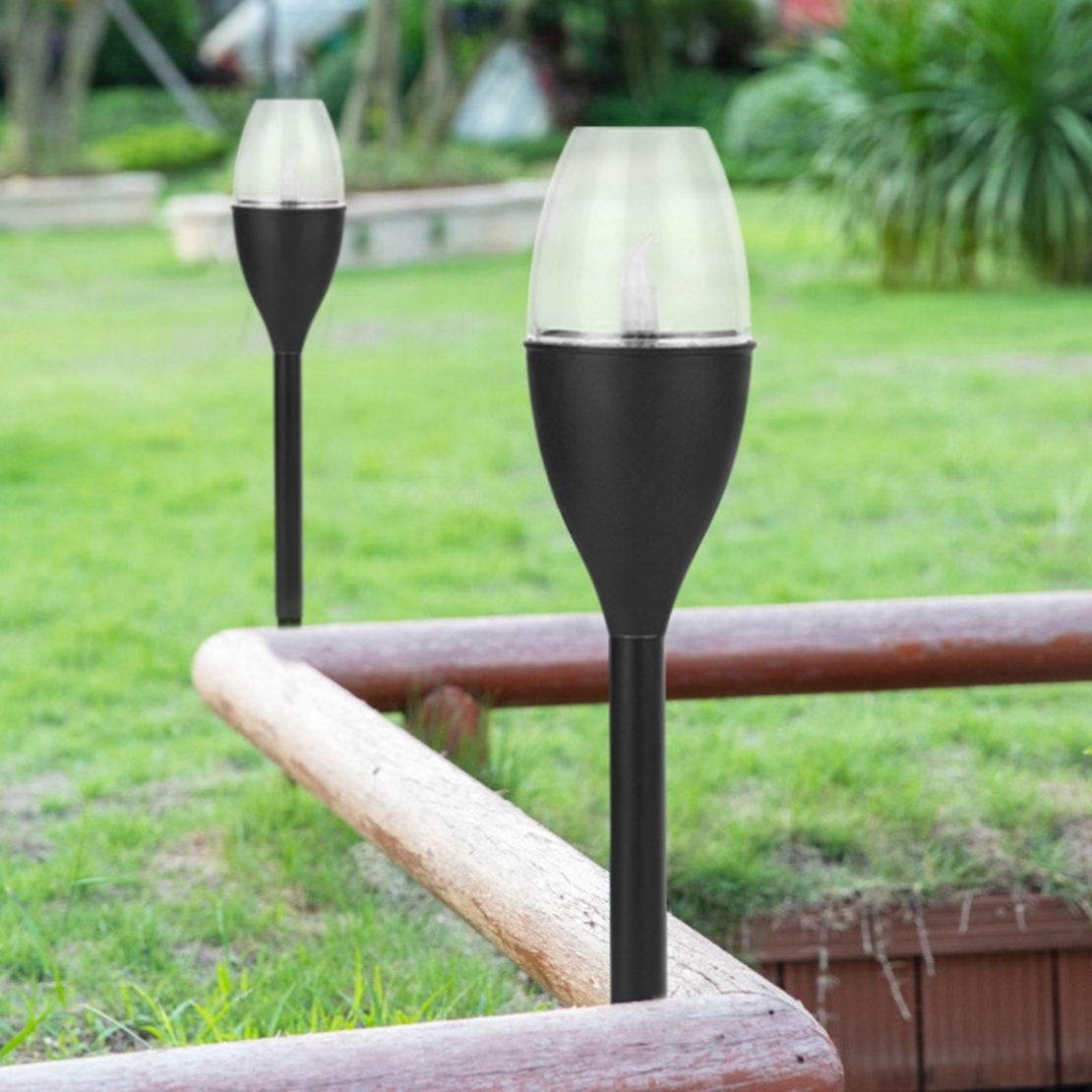 Lampa solara LED pentru gradina, Flippy, Set 10 Bucati, Tip Pahar de Vin, Inaltime 37.5 cm, efect de flacara, PVC si ABS, 2V, 200mAh, Lumina Multicolora, Negru