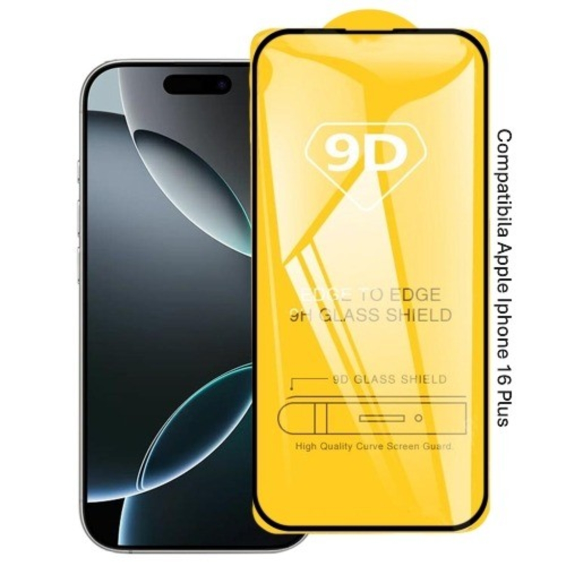 Folie Sticla Securizata, Vafy, Compatibila cu Apple iPhone 16 Plus, Full Cover 9D, HD, Margini Negre, Transparenta