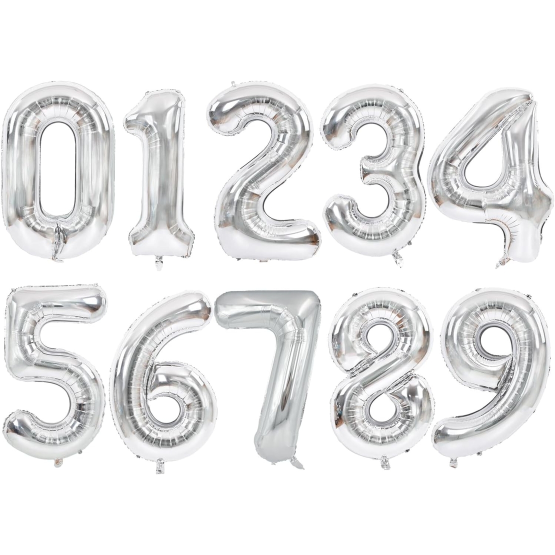 Balon din Folie Metalizata, Flippy, Figurina Cifra, Tema Aniversare 80 cm, Ambalaj Individual, Pai inclus, Umflare cu Aer sau Heliu, Argintiu, Cifra 9