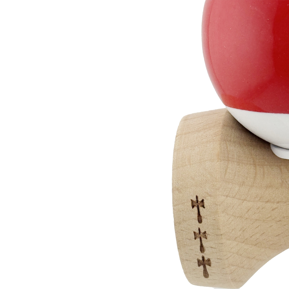 Kendama X Originala, Profesionala, Flippy, Super Sticky cu Cupe Mari KING SIZE V3, Gaura in Baza, Rulment Metalic, din lemn 18 cm, Ata 62/65 cm, Bicolor Rosu/Alb