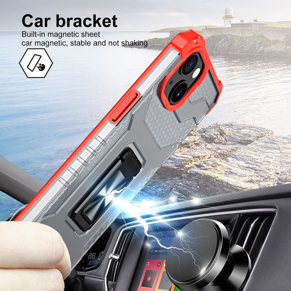 Husa de protectie Vafy compatibila cu Apple iPhone 13 Mini Acrylic Armor cu suport Rosu