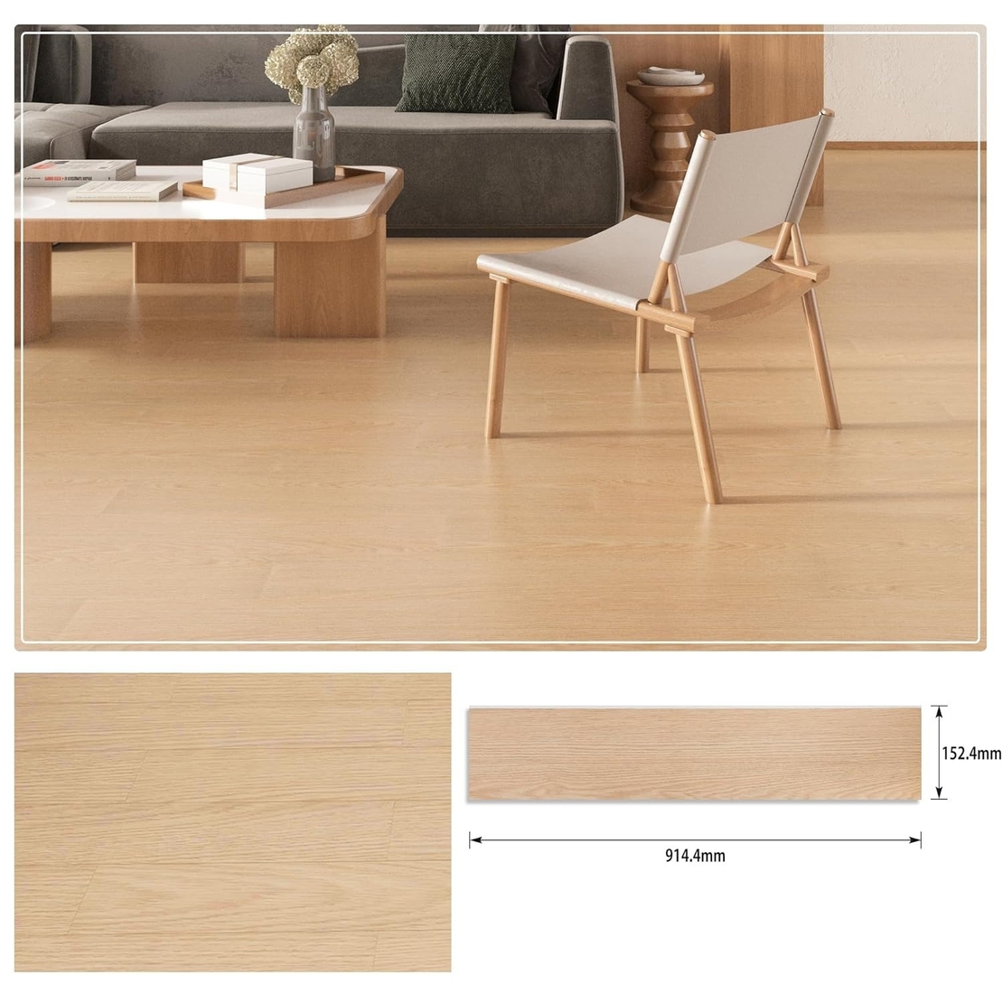 Set 36 Placi Autoadezive pentru Pardoseala, Vafy, din PVC, Impermeabil, Ignifug, Usor de Curatat, Dimensiune Placa 91.44 x 15.24 cm, Grosime 1.5 mm, Acoperire 5 m2, Model 9, Bej