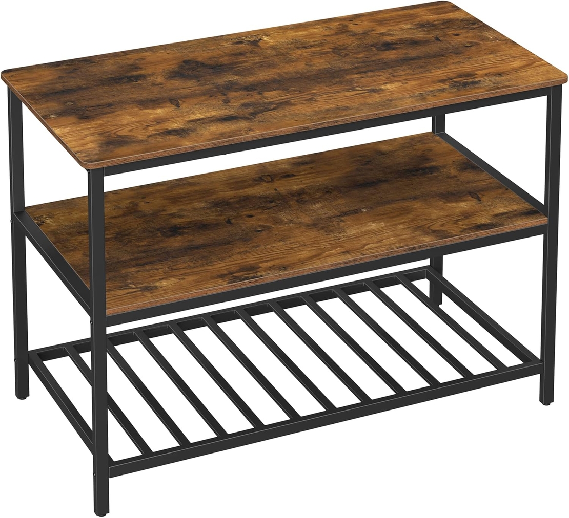VASAGLE Raft de bucatarie tip insula, cadru de otel cu 3 nivele, stil industrial, 60x120x90cm, maro