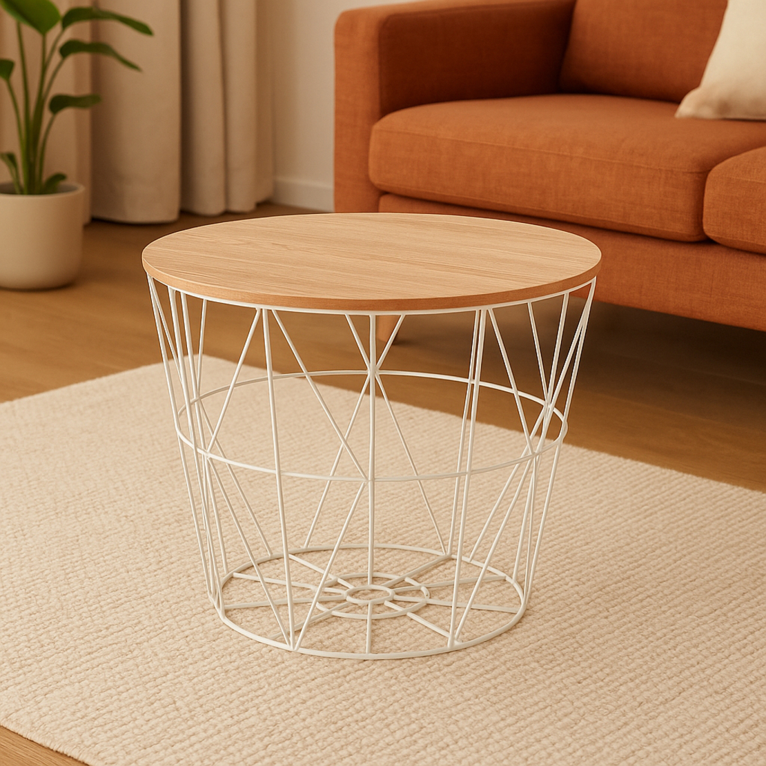 Masuta cafea Atmosphera Kumi, otel si MDF, 38x30 cm, alb
