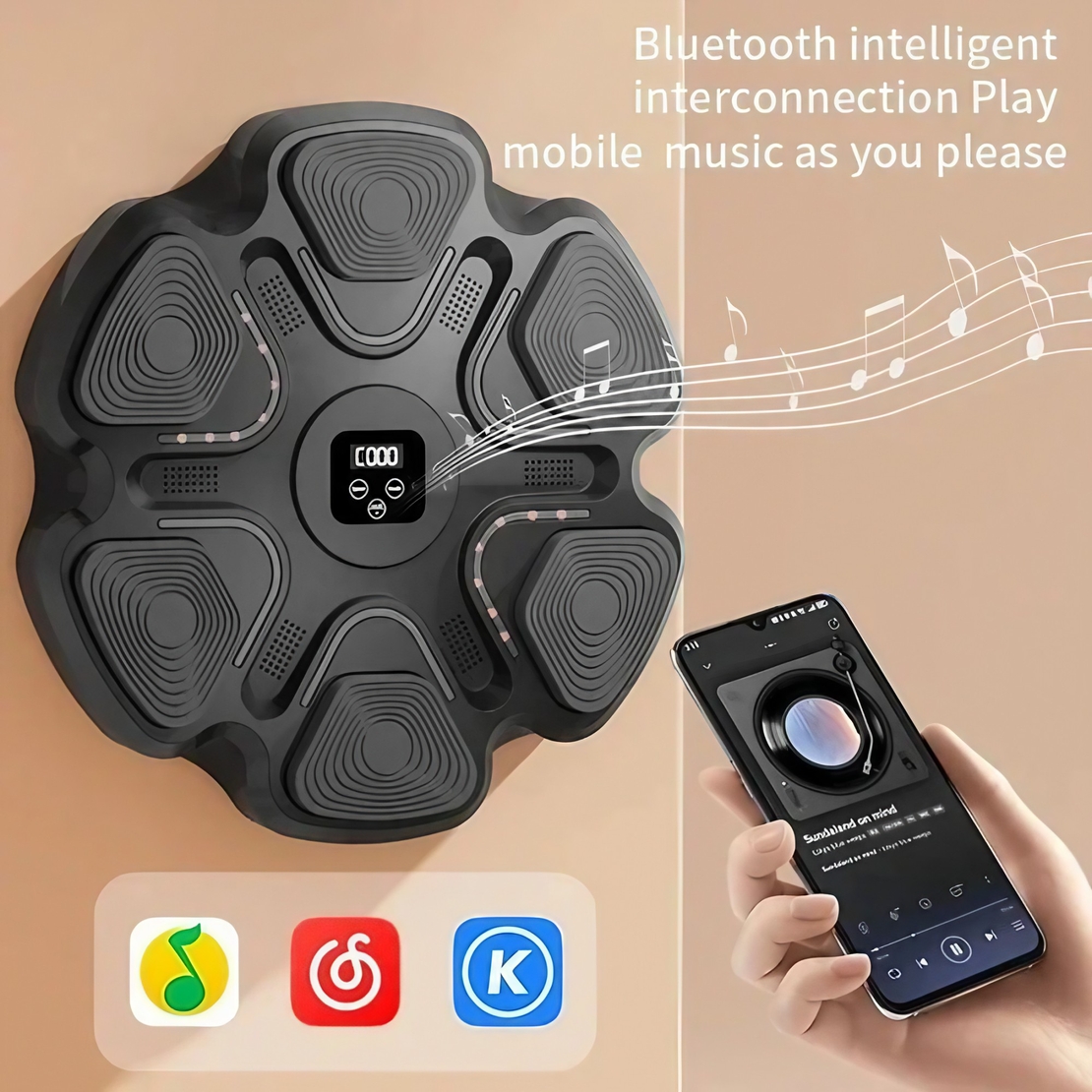 Aparat Box Cu Muzica, Montabil pe Perete, Flippy, Negru, Difuzor, Bluetooth, Iluminare LED, 38 x 27 x 32 cm, Manusi Incluse