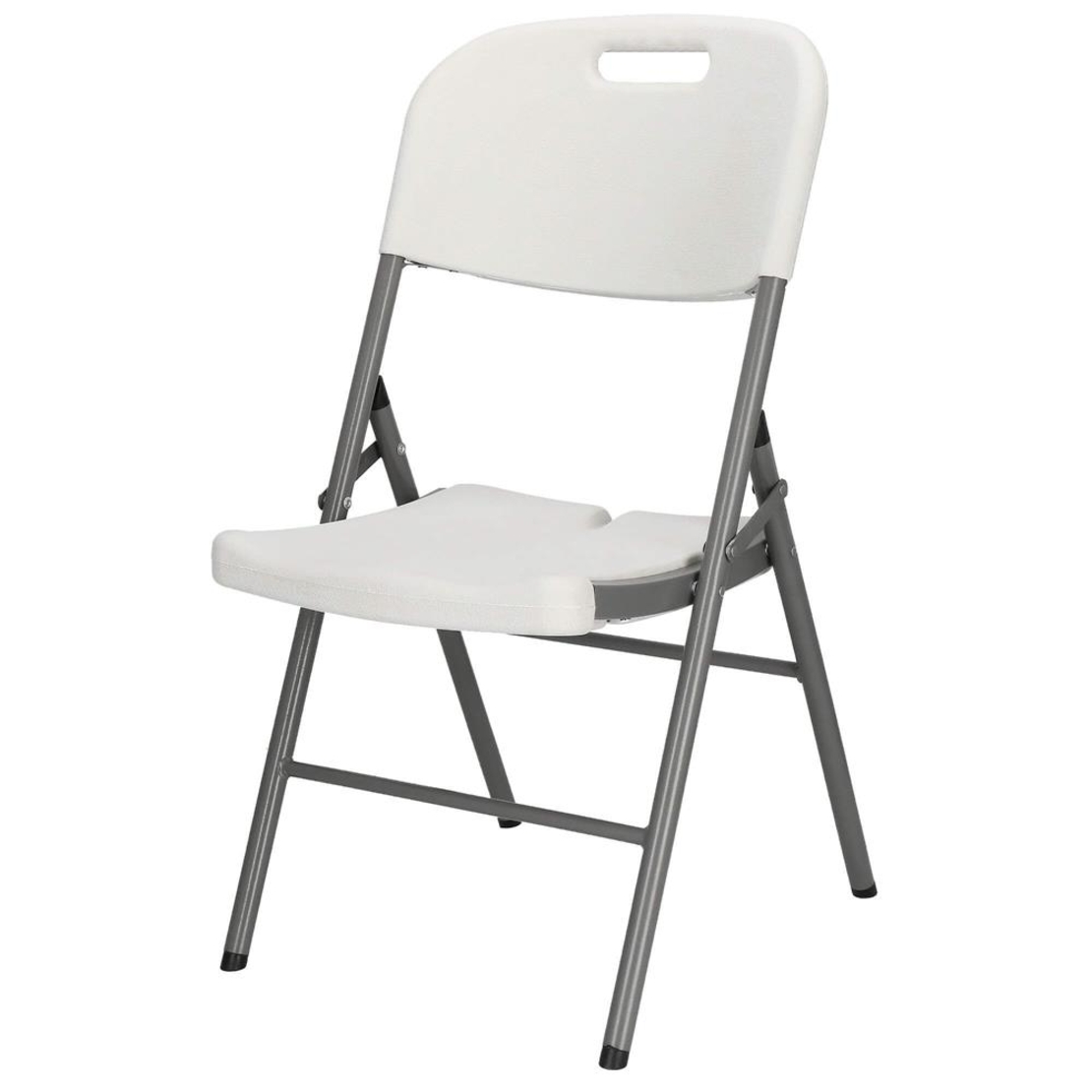 Scaun pliabil HDPE cu cadru metalic, pentru catering sau gradina, 46x53x86 cm, 150 kg, alb