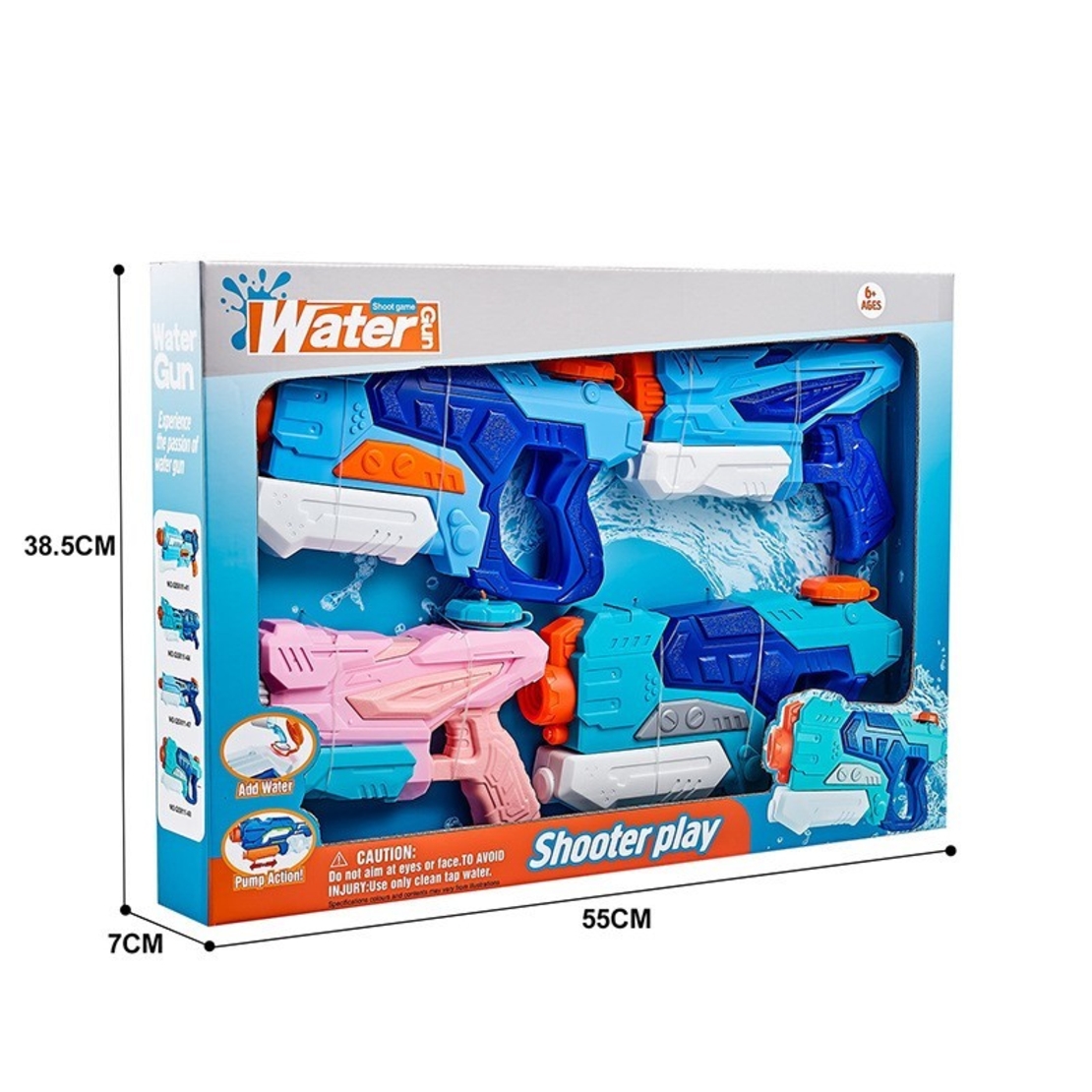 Set 4x Pistol cu Apa pentru Copii, Flippy, 6ani+, Multicolor, 2x 550 ML + 2x 300 ML
