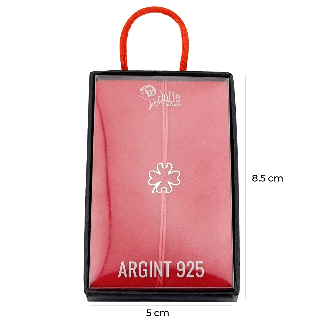 Bratara Argint 925 pentru Dama, Jolie, Model Trifoi in Contur, Martisor Bratara de 1 Martie, Pandativ Argintiu cu Snur Rosu