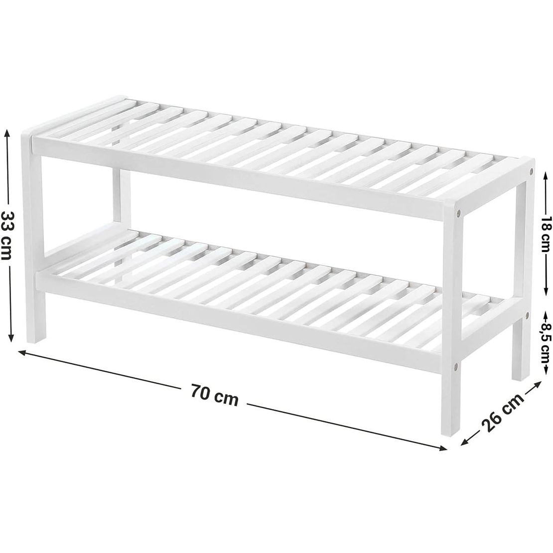 Raft de depozitare din bambus, cu 2 niveluri, 26x70x33cm, alb