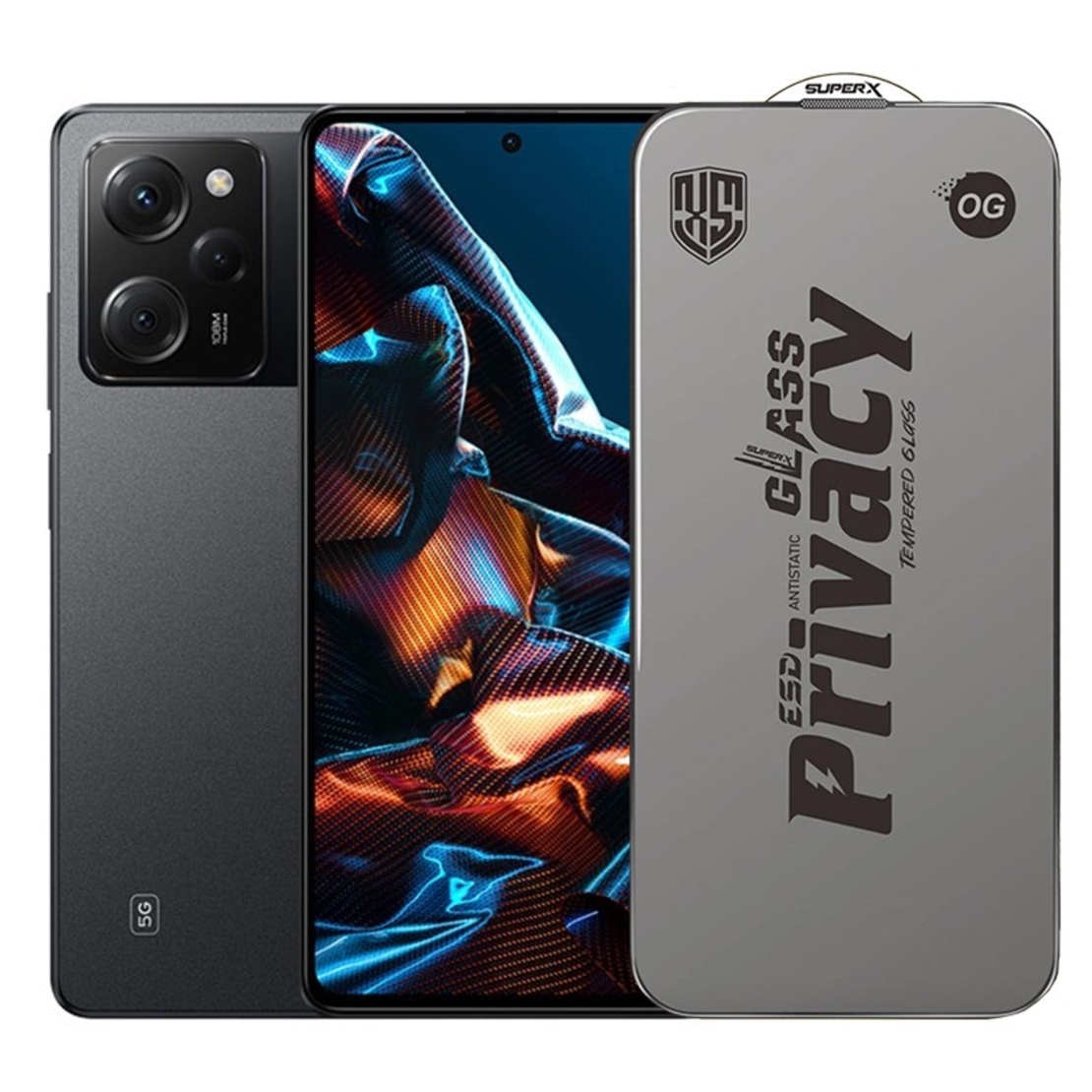 Folie de Protectie pentru Xiaomi Poco X5 Pro, Vafy, Sticla Securizata ESD Antistatica, Super-X Privacy OG, Margini Negre, 0.30 mm, Transparent Inchis