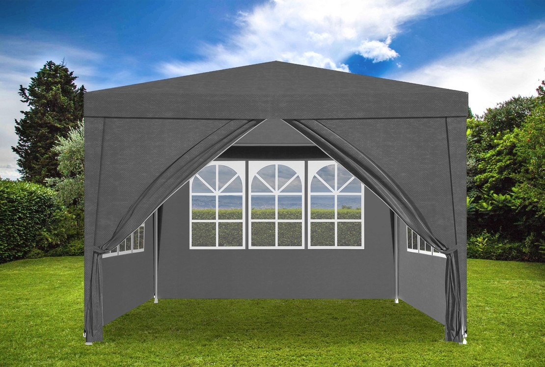 Pereti laterali pavilion 295x195 cm, set 4 bucati, cu ferestre si usa, PE impermeabil, gri