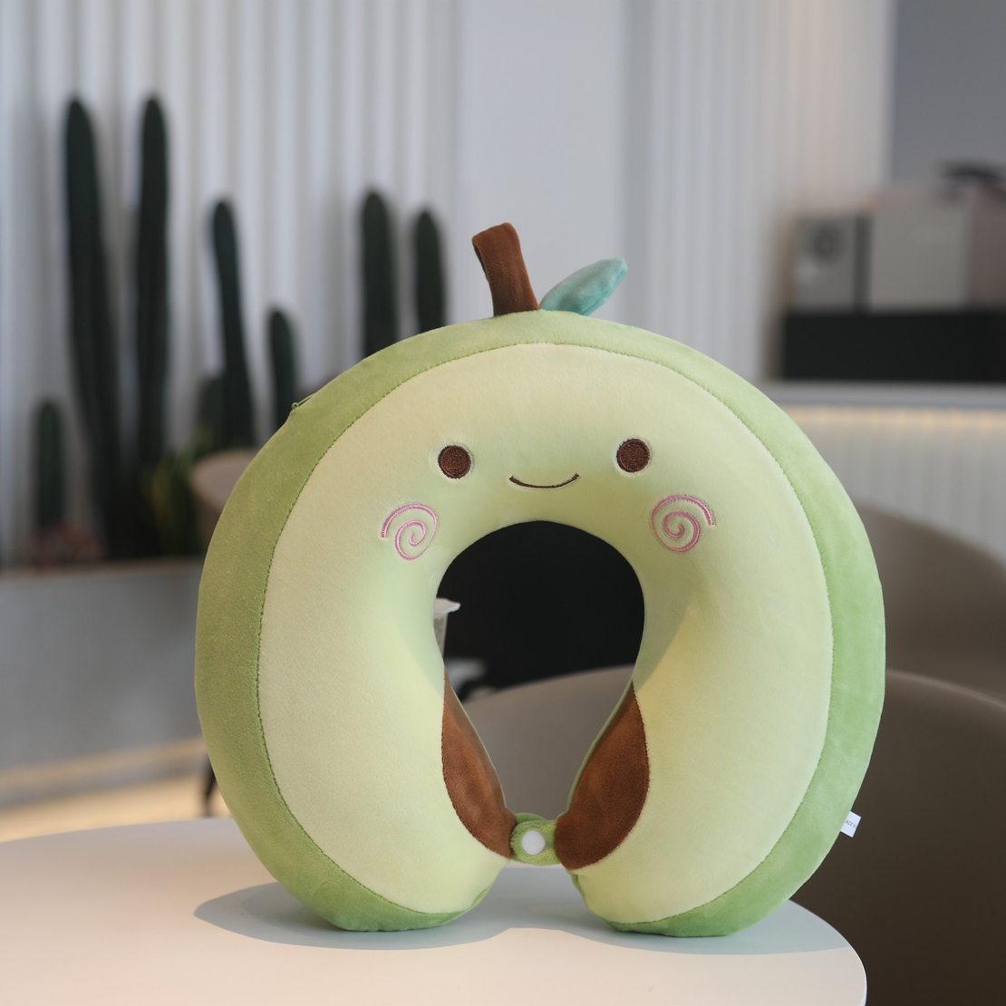 Perna de Calatorie in Forma de U, Vafy, Pentru Gat si Cap, Umplutura din Spuma cu Memorie, 30x30 cm, Model Avocado, Accesoriu de Voiaj, Birou, Masina, Sistem Prindere Capse, Verde