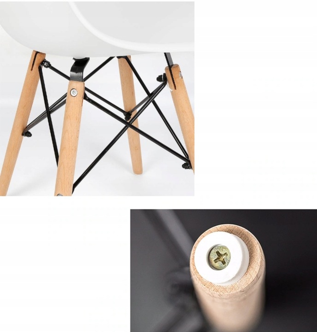 Set 4 scaune de bucatarie, design scandinav modern, sezut cu burete, alb