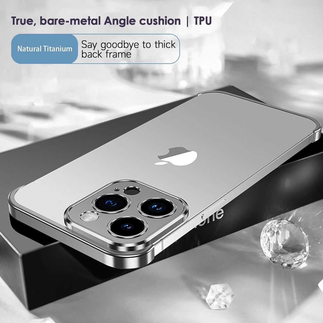 Husa Metalica Edgeless Compatibila cu iPhone 16, Vafy, Protectie pentru Colturi si Camera, Aliaj Aluminiu, Antisoc, Antizgariere, Argintiu Titan