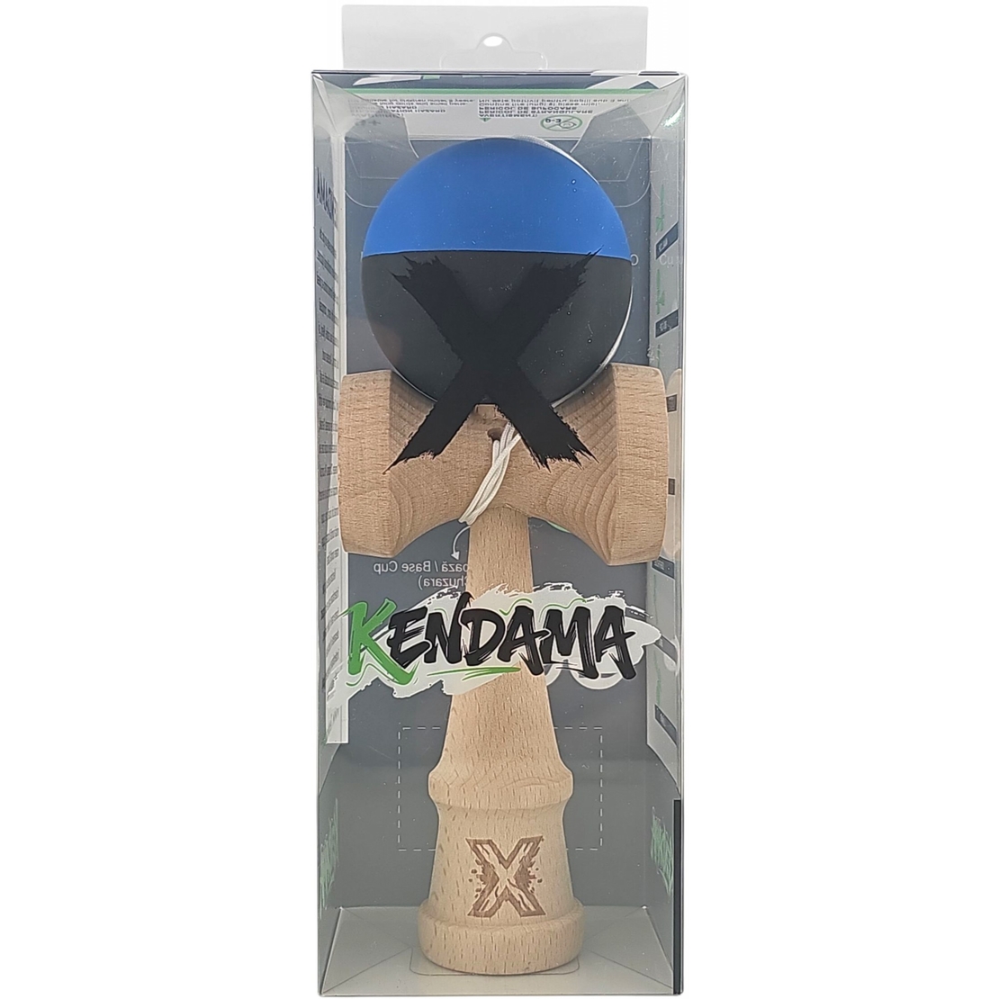 Kendama X Originala, Profesionala, Flippy, din Lemn, Rubber Grip, 18 cm, Albastru/Negru