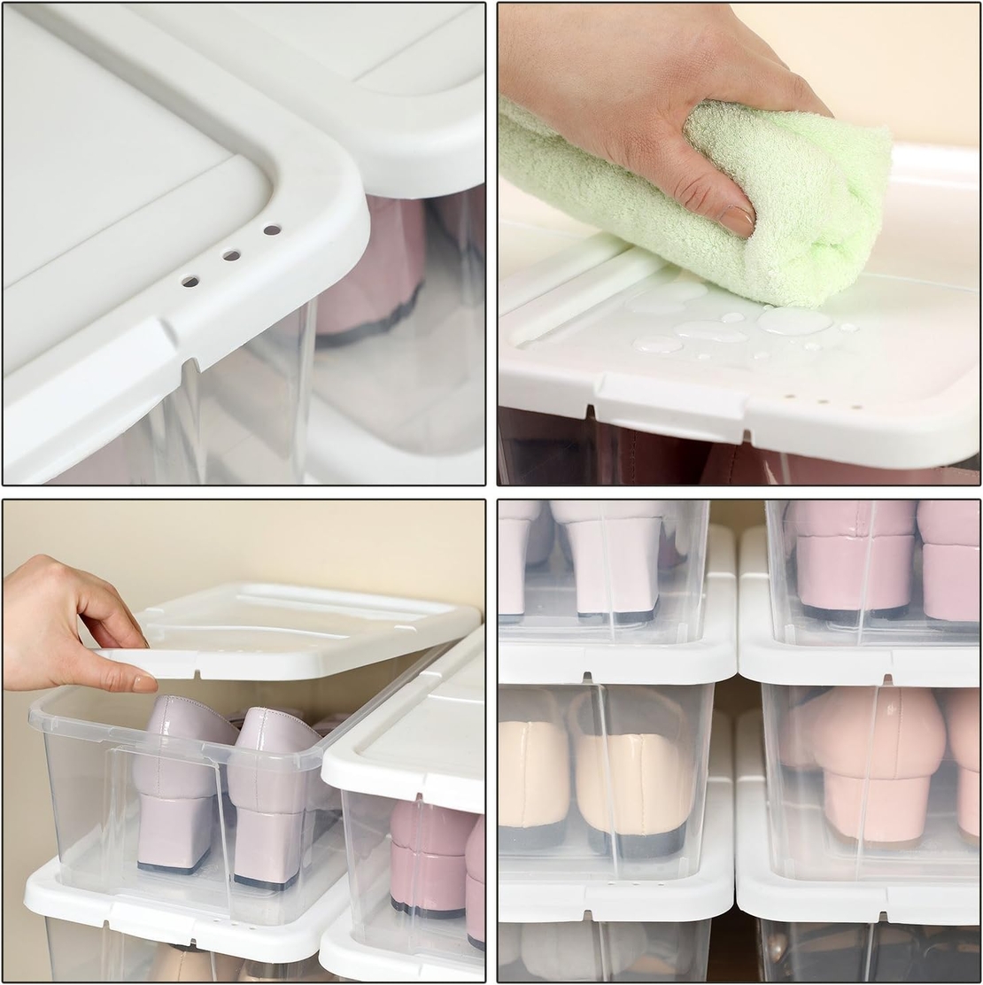 SONGMICS Set 12 cutii de depozitare pantofi, stivuibile, cu capac din plastic, pentru pantofi pana la marimea 41