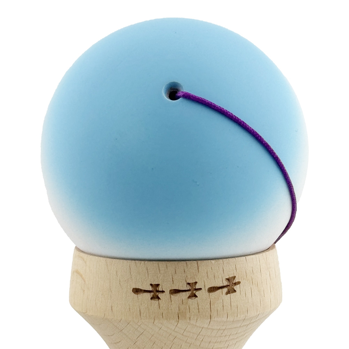 Kendama X Originala, Profesionala, Flippy, Cupe Mari KING SIZE V3, Rubber Grip, Gaura in Baza, Rulment Metalic, din lemn 18 cm, Ata 62/65 cm, Gradient Albastru deschis/Alb/Mov